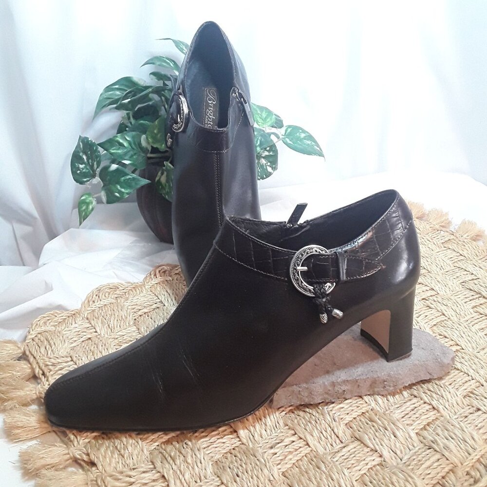 BRIGHTON Tucker Leather Y2K Brown Buckle & Tassels Booties Ankle Boots Sz 9/39